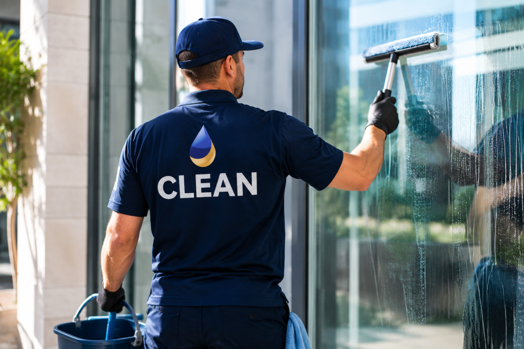Professional window cleaner using the best window cleaning tips.